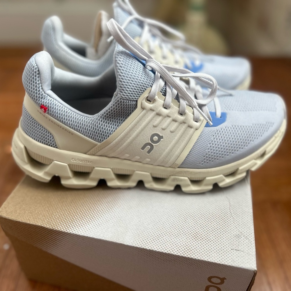 On Running Women's Athletic Shoes - Light Blue and Cream